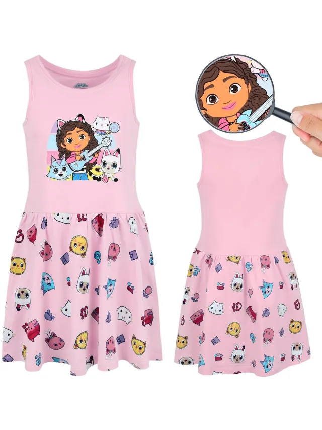 Disney Gabby's Dollhouse Roze KATOENEN jurk met bandjes, meisjesjurk 100% KATOEN