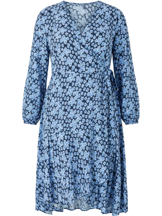 Studio Untold Dames - Maxi-jurk met wikkellook A-lijn all-over print - Duifblauw - Maat 42+