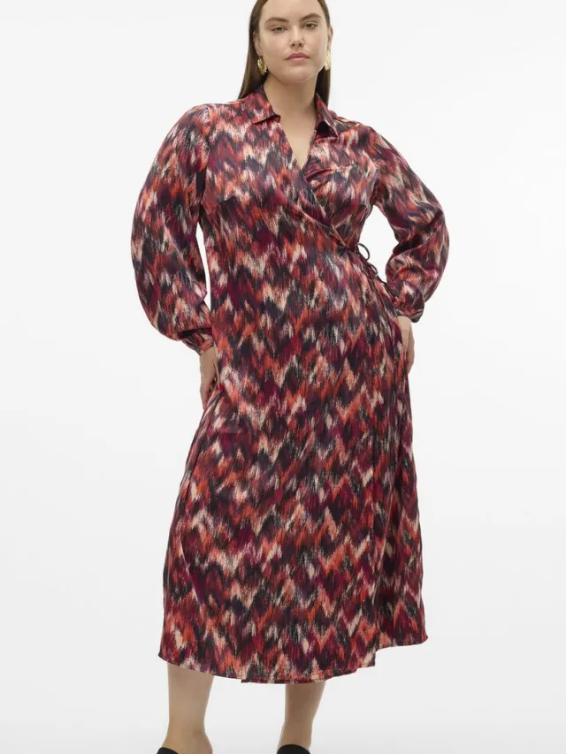 Vero Moda curve ECO wikkel jurk OLYM Plum Perfect/AOP