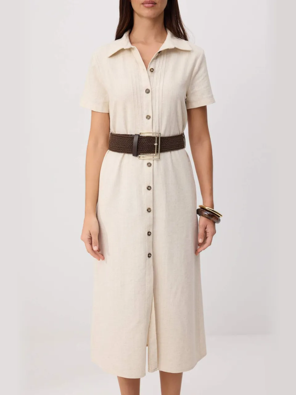 Trendyol TRENDYOLMİLLA Dames Beige Effen Midi Kort Blousejurk Jurken, foto 2