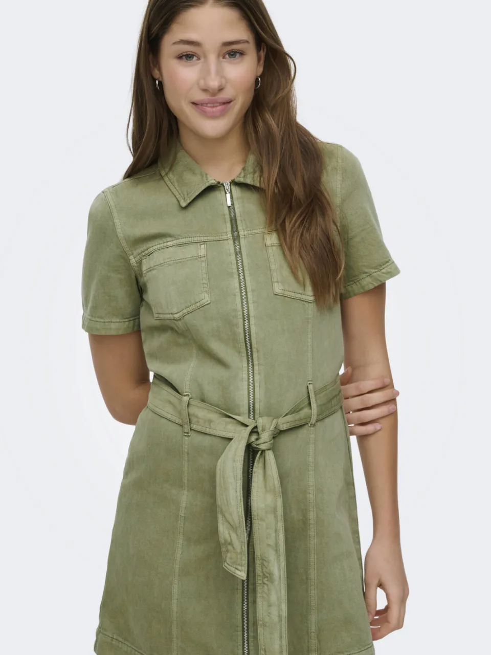 Only denim mini jurk groen, foto 4