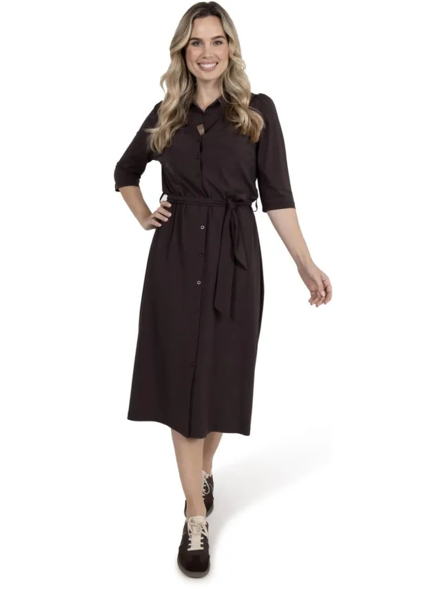 Zoso travelstof blousejurk - donkerbruin