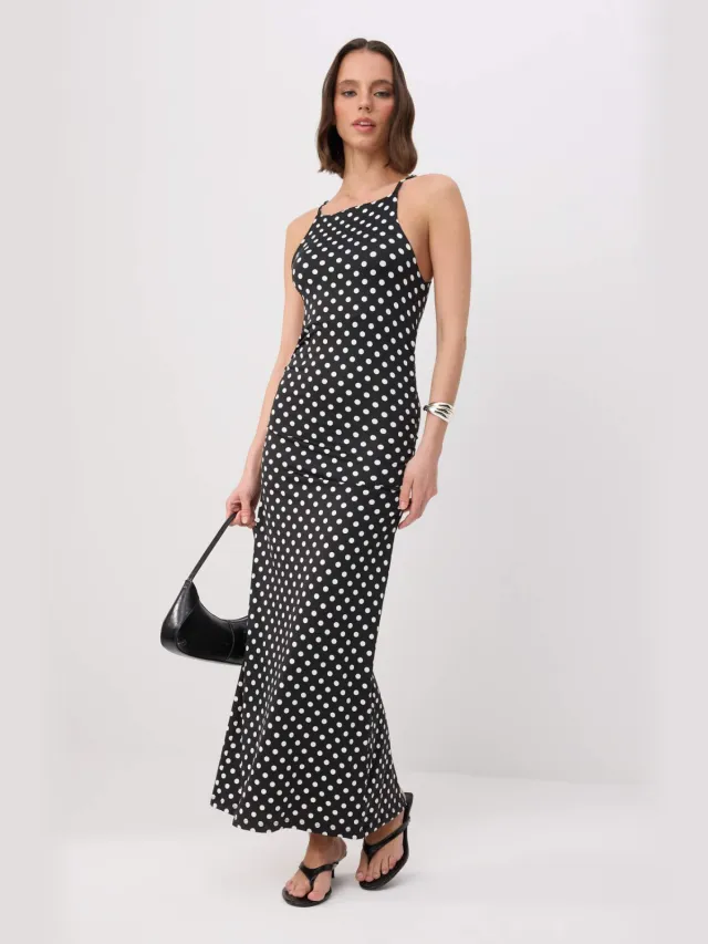 Trendyol TRENDYOLMİLLA Dames Zwart Stippen Midi Mouwloos Bodycon Jurken