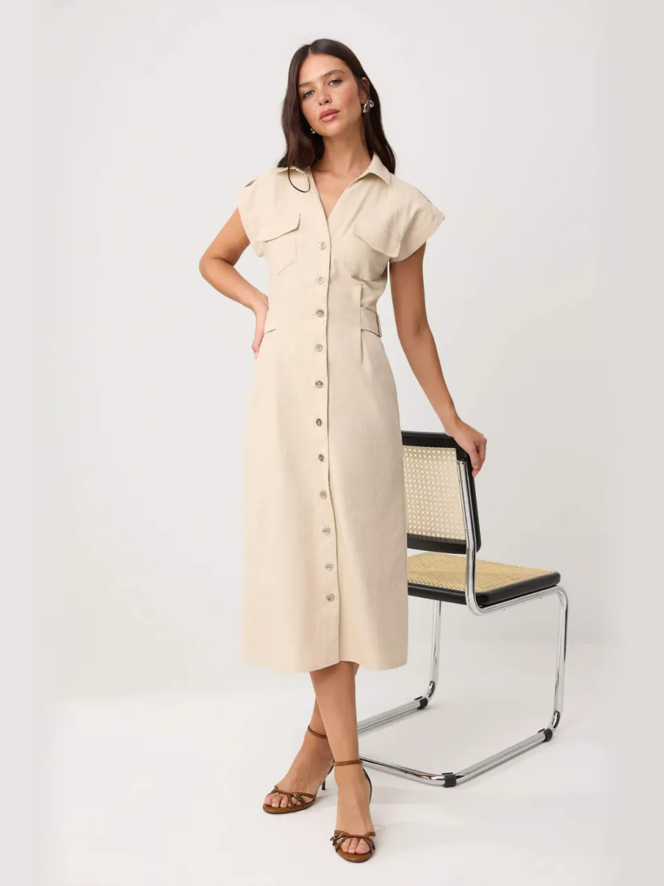 Trendyol TRENDYOLMİLLA Dames Beige Effen Midi Mouwloos Casual Blousejurk Jurken, foto 2