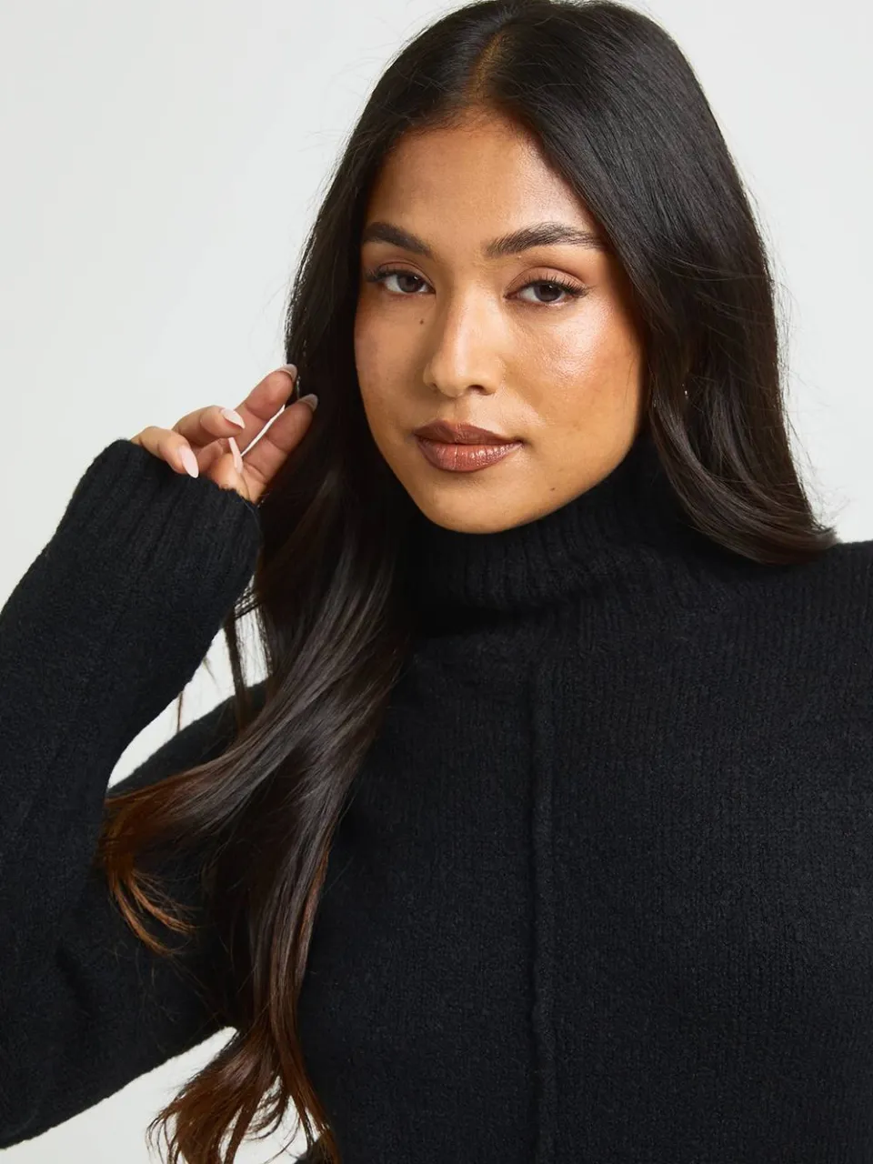 boohoo Dames Petite Gebreide Mini-jaspjurk Met Hoge Kraag En Naaddetail zwart, foto 4