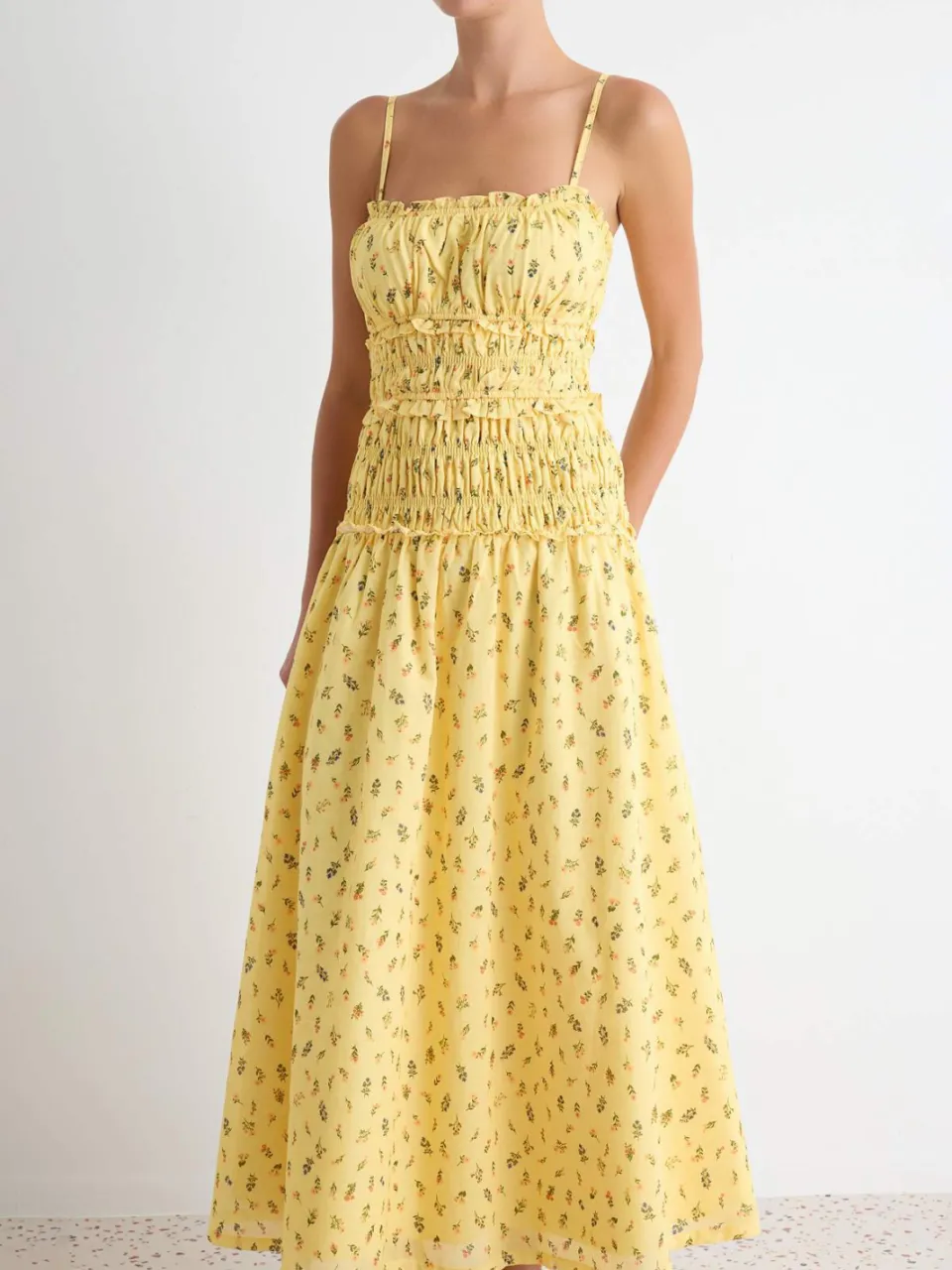Trendyol TRENDYOLMİLLA Dames Geel Bloemen Maxi Mouwloos Recht Jurken, foto 2