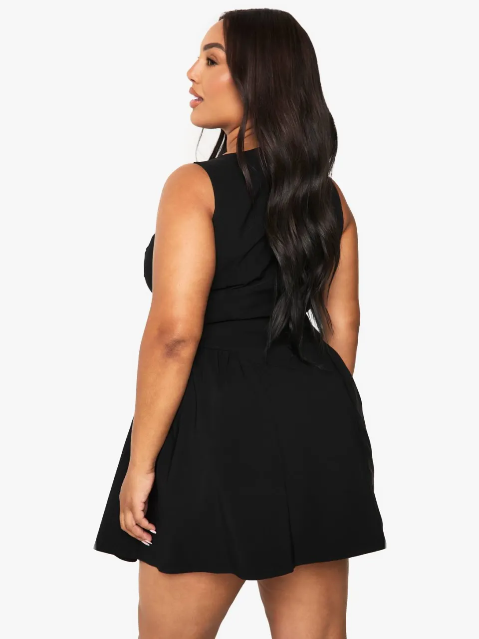boohoo Dames Plusmaat button-down mini skater jurk zwart, foto 2