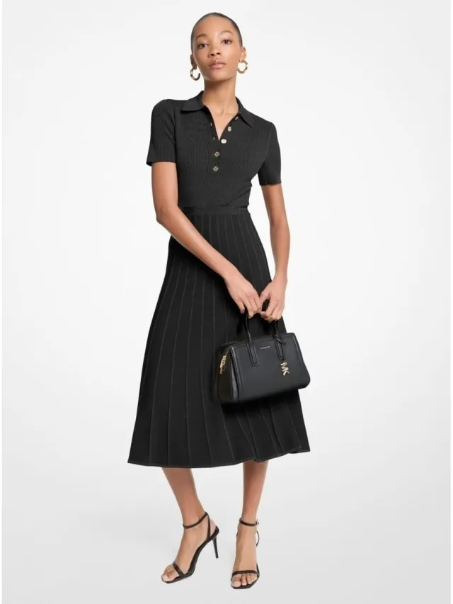 MICHAEL Michael Kors Midi-jurken MICHAEL Michael Kors Mt5834f33d Fit N Flare Polo Ss Midi Zwart