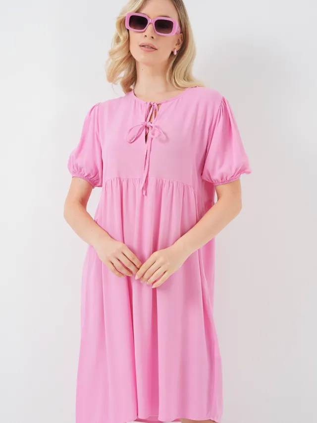 Big Dart Midi-jurk met striksluiting Roze