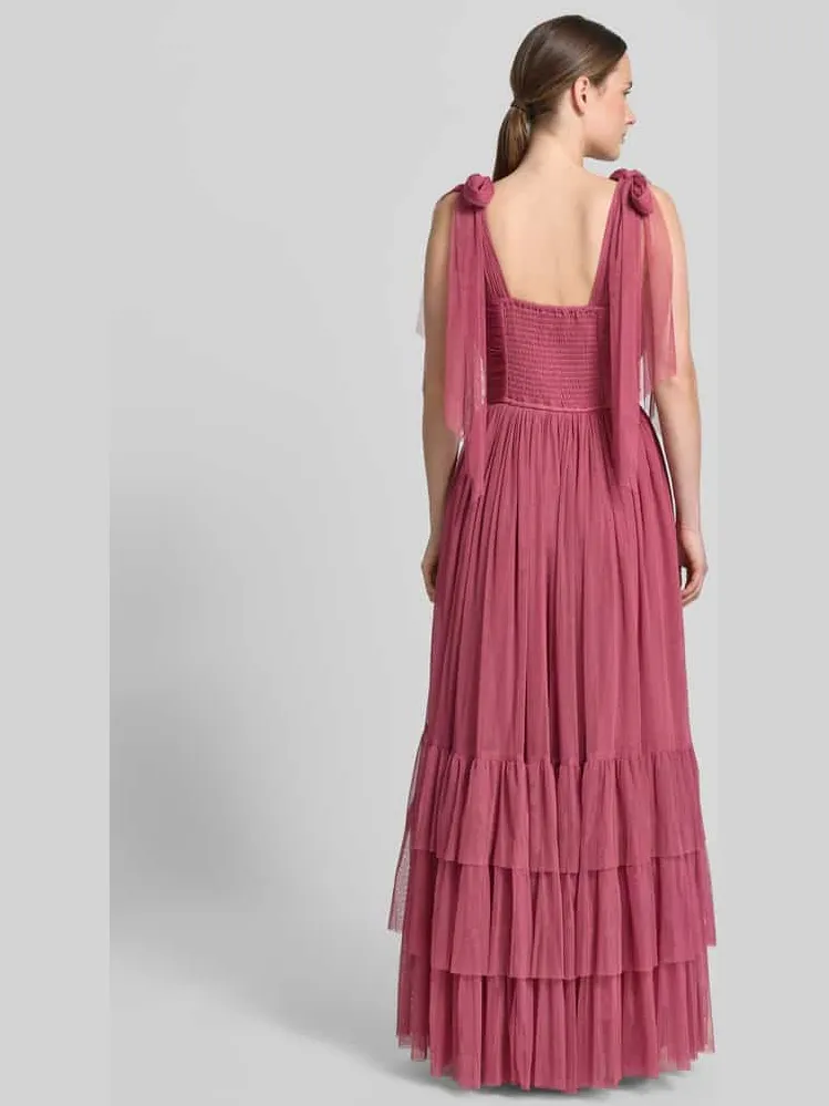 Lace & Beads Maxi-jurk in laagjeslook felroze, foto 3