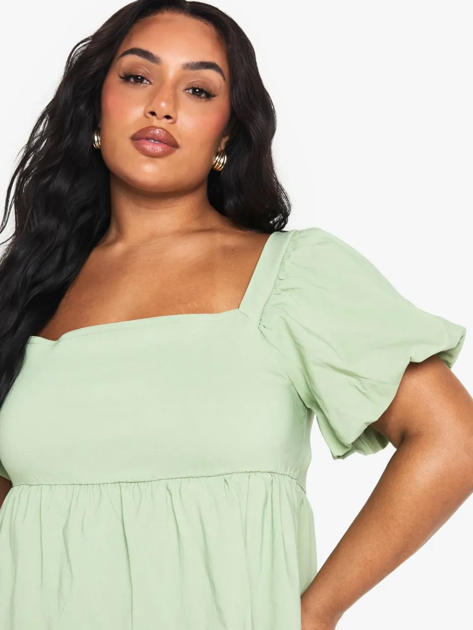 boohoo Dames Plus Extreme Puff Sleeve Gelaagde Smock Jurk verstandig, foto 4