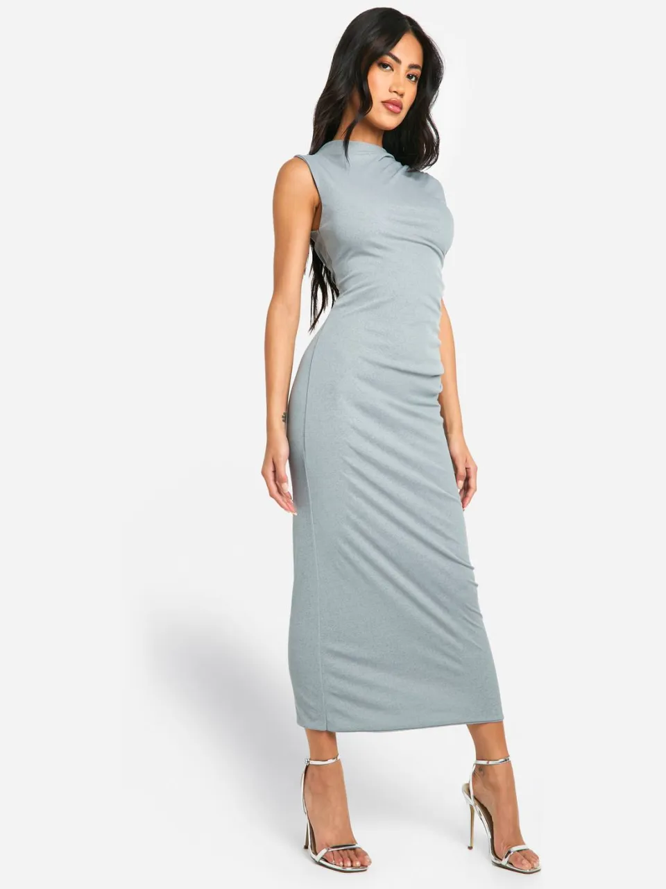 boohoo Dames Sheer Ruched Midaxi Jurk grijs, foto 2