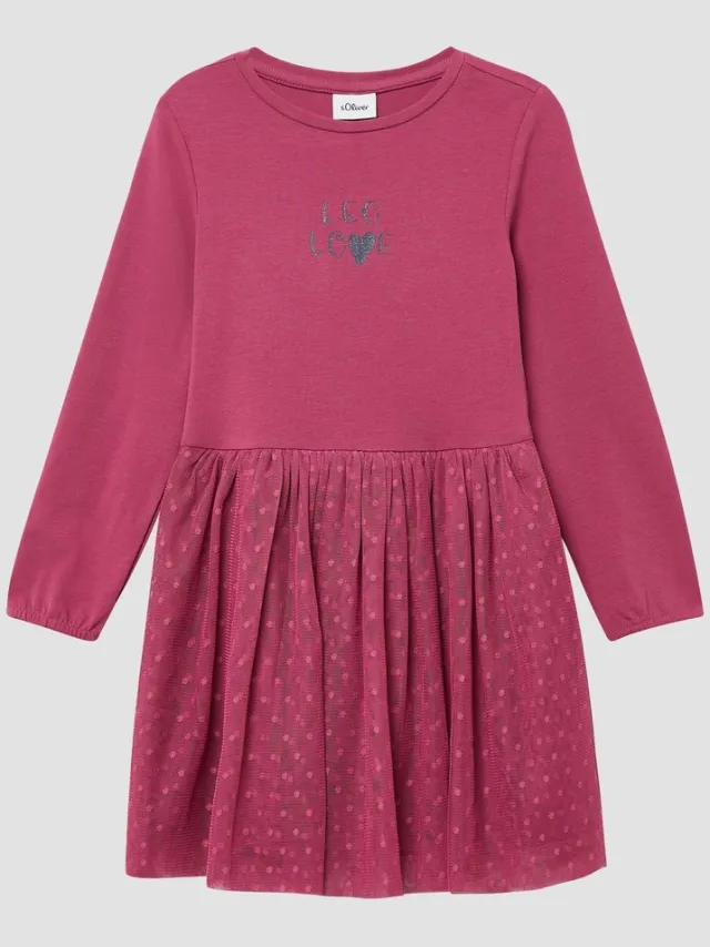 S.Oliver female - Korte jurk met rok van mesh en glitterprint framboos