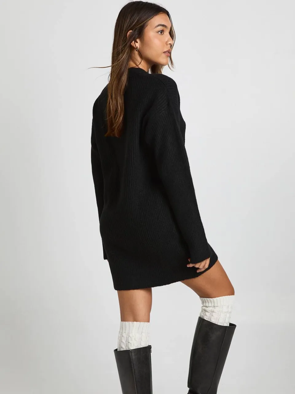 boohoo Dames Kraagdetail Oversized Rugby Gebreide Mini Jurk zwart, foto 2