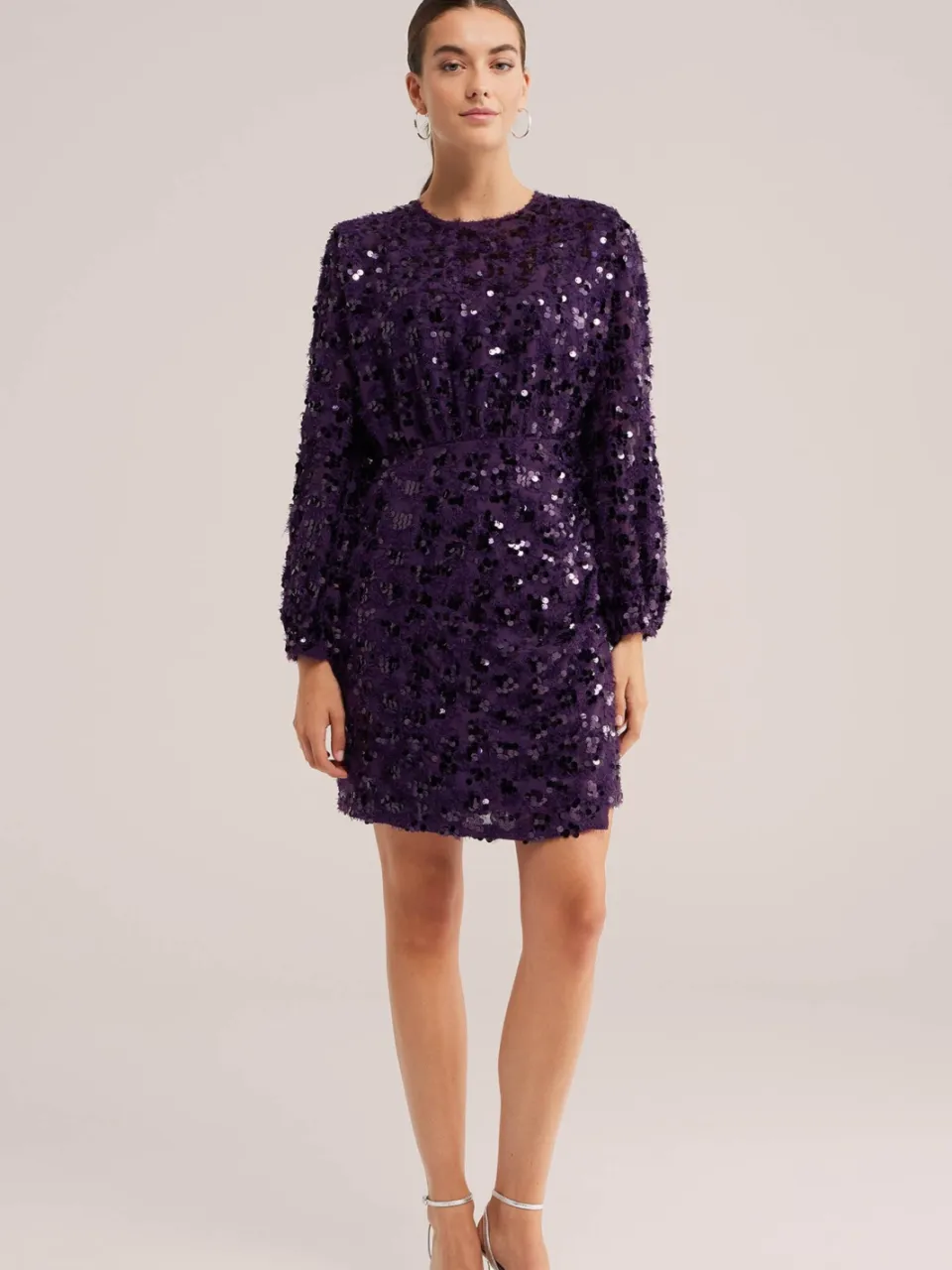 WE Fashion korte jurk met pailletten - donkerpaars