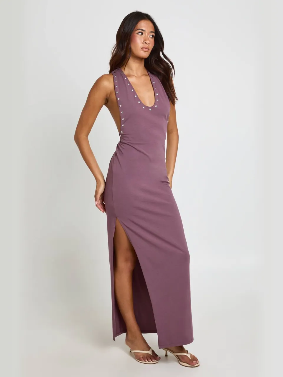 boohoo Dames Maxi-jurk Met Ronde Hals En Studs fig, foto 3