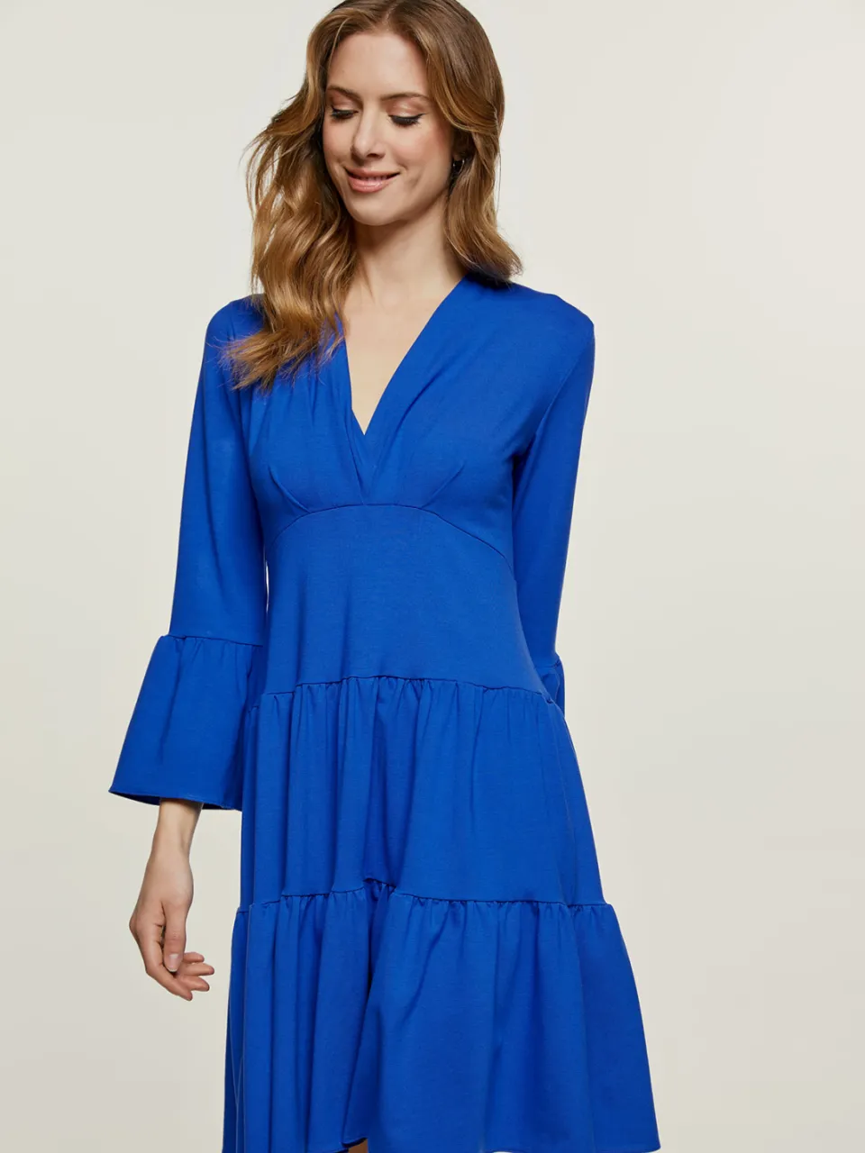 Conquista Blauwe Royal jersey jurk met ruches