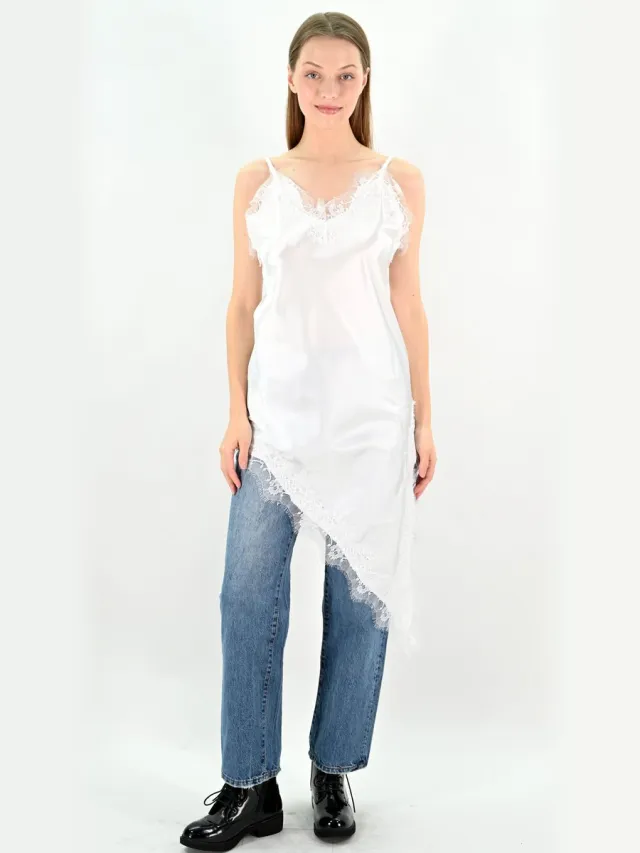 YESMOOI Asymmetric Lace Dress - Wit - M (38)