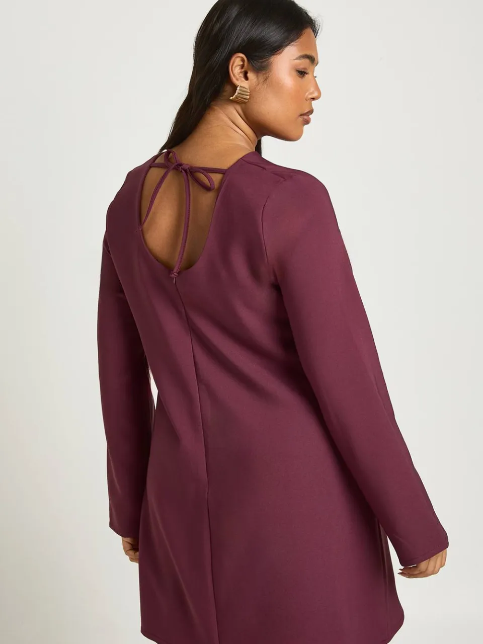 boohoo Dames Plus Wijdvallende Mouwen Strikdetail Rug Shift Jurk pruim, foto 2