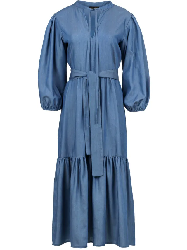 Conquista Indigo Midi jurk met stropdassen Indigoblauw