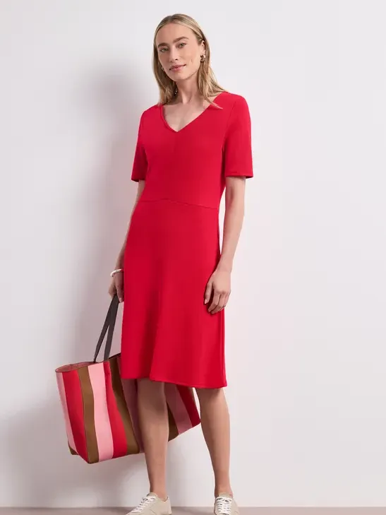 Street One Knielange jersey jurk met korte mouwen Rood