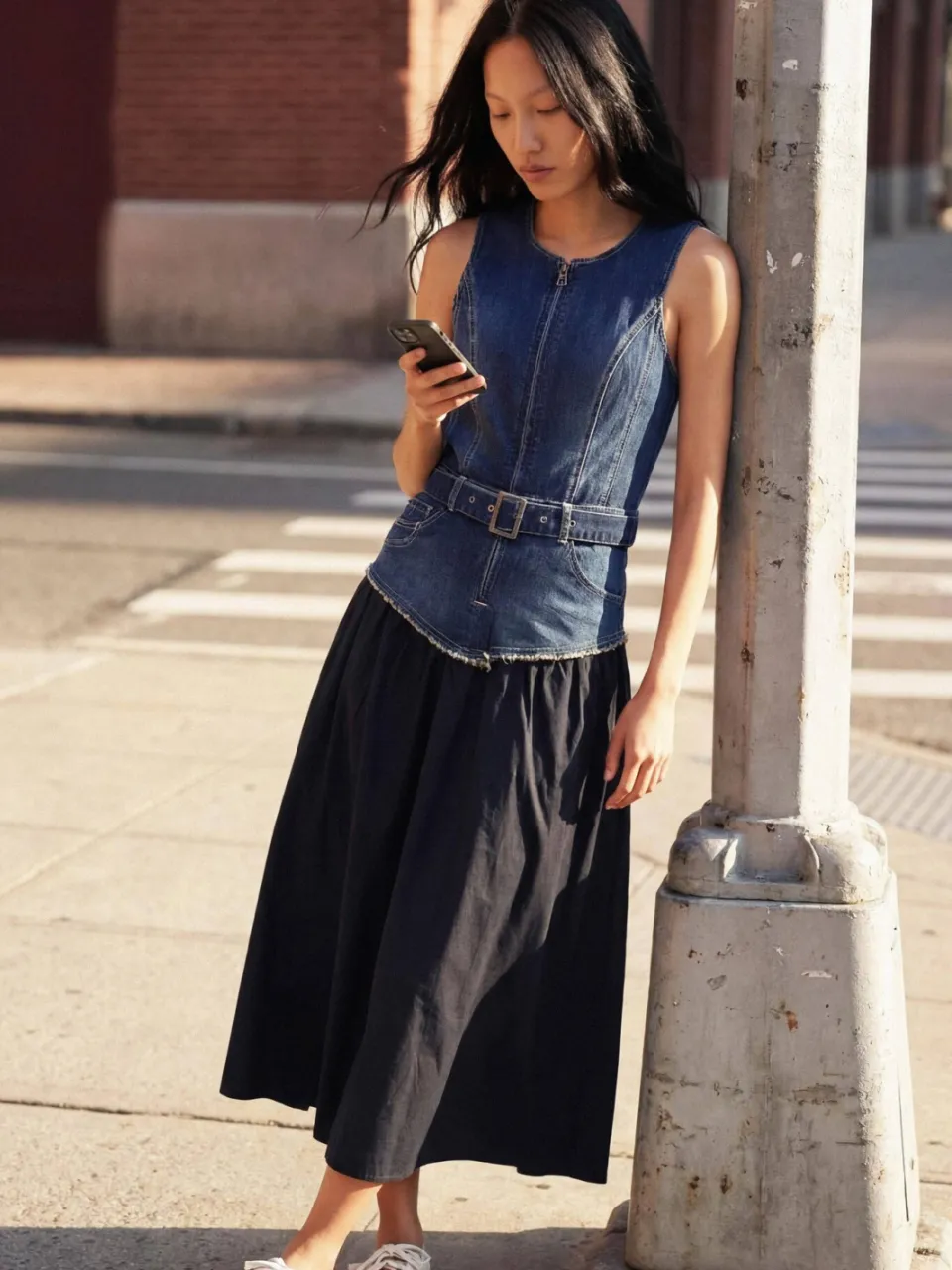 Desigual denim midi jurk medium blue denim, foto 2