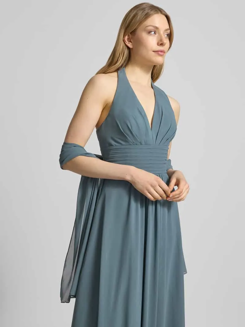 Mascara maxi-jurk met halter met V-hals rietgroen, foto 2