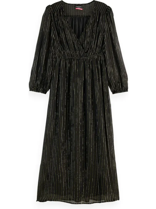 Scotch & Soda MIDI DRESS WITH LUREX AND PUFF SLEEVE Dames Jurk Evening Black