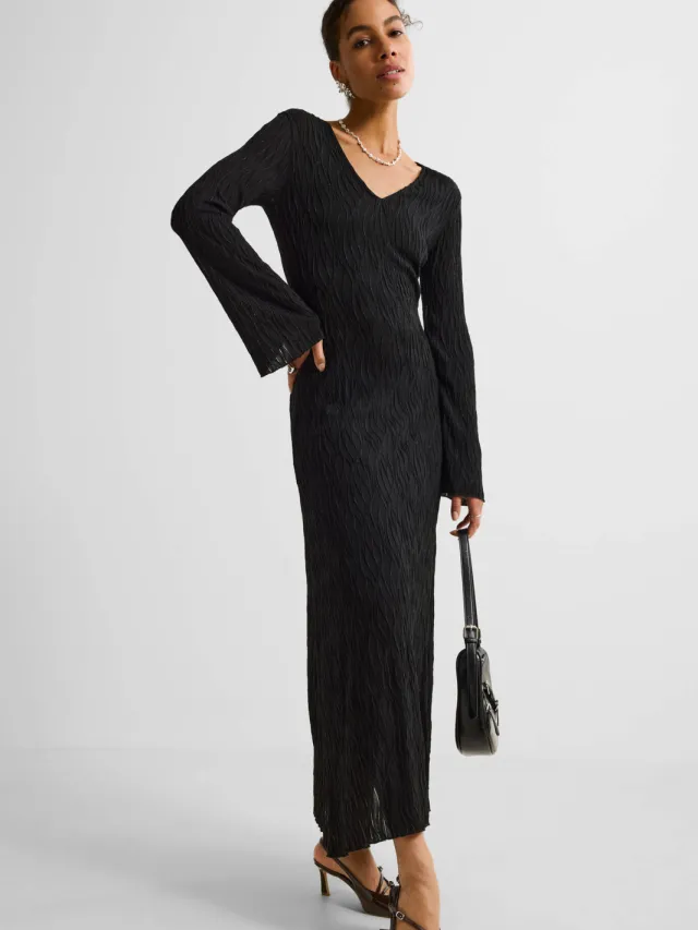 Ruby maxi jurk met textuur zwart