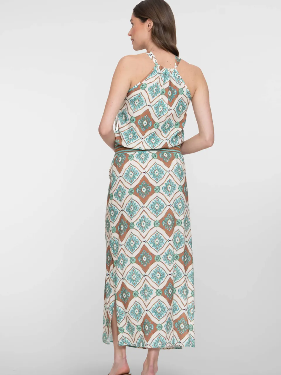 Geisha halterjurk met print en split - lichtblauw, foto 4