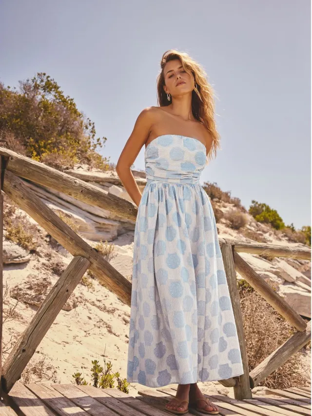 Next Dames - Midi-jurk met ruches en band, petite - Petite - Blauw Blue Shell