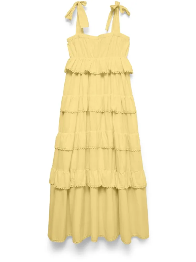 Vero Moda VMDOLORES SL TIE ANKLE DRESS EXP - Dames - Maxi jurken pale banana