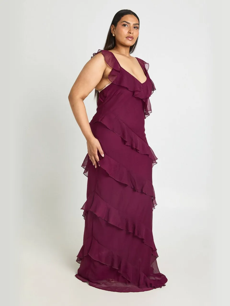 boohoo Dames Plus Bloemen Ruches Maxi Jurk pruim, foto 2