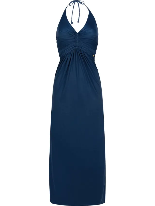 Chic by Lirette Halter jurk Natural - Nachtblauw Navy