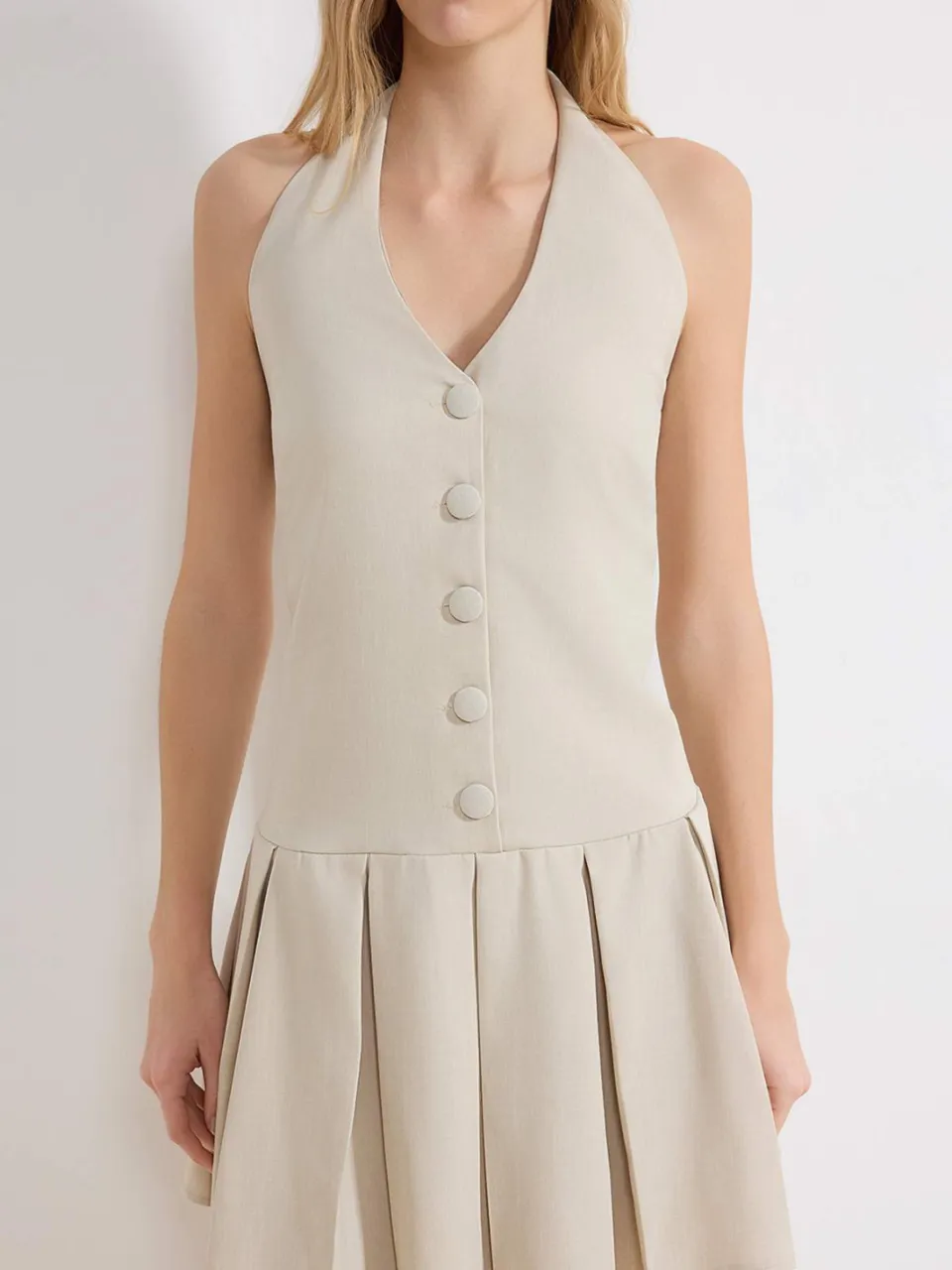 Trendyol TRENDYOLMİLLA Dames Beige Effen Kort / Mini Mouwloos Avond / Dagelijks Skater Jurken, foto 2