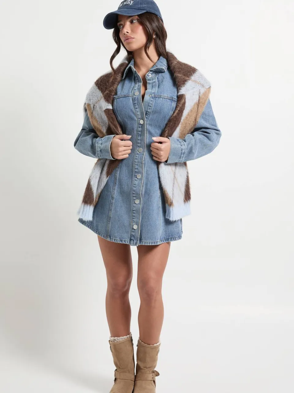 boohoo Dames Petite lange mouwen denimjurk met getailleerde taille, foto 3