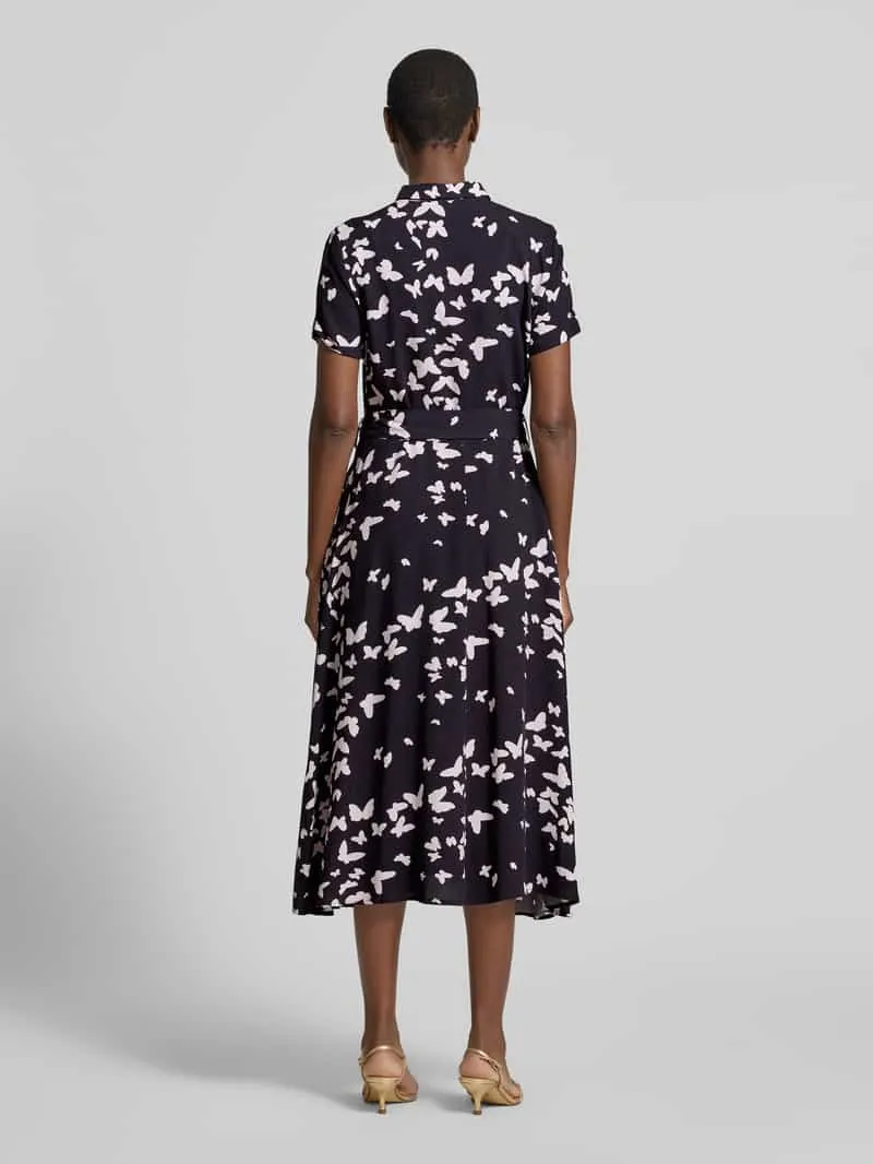 Christian Berg Woman Selection Overhemdjurk in all-over look met strikceintuur marineblauw, foto 3