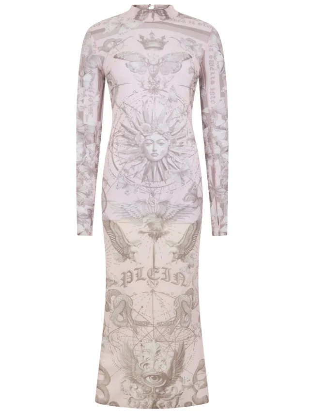 Philipp Plein Tulle Maxi Dress Open Back Butterfly Tattoo rosé, foto 2