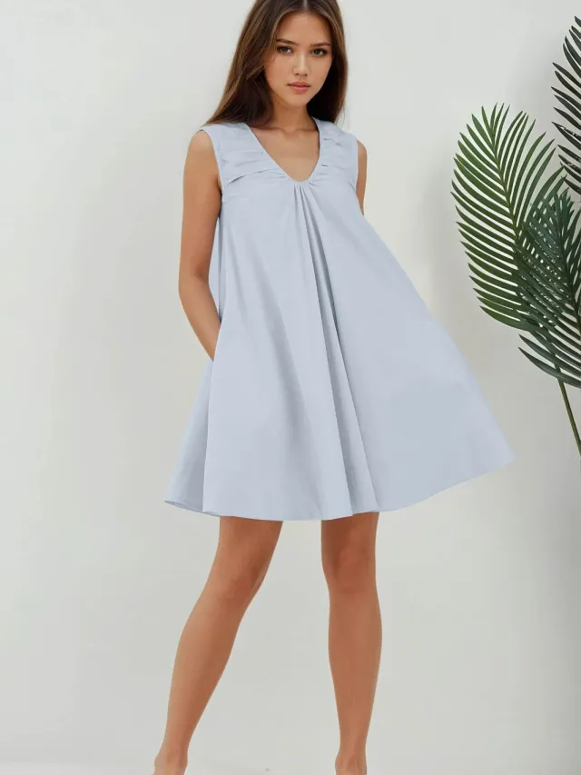 Hiccup Mini U Kraag A-Form Kleid Lichtblauw