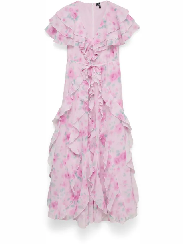 Vero Moda VMSABRINA SS MAXI FLOUNCE DRESS EXP - Dames - Maxi jurken Bonbon