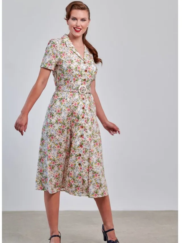 Banned Kate Bloom Flare jurk - S - Creme