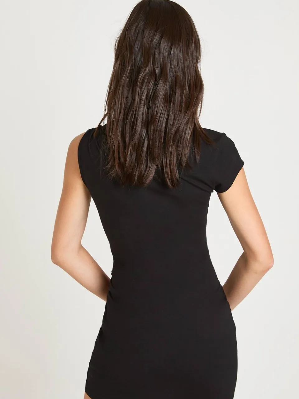 boohoo Dames Asymmetrische Mini-jurk Met Parelmoeren Knopen En Mouw zwart, foto 2