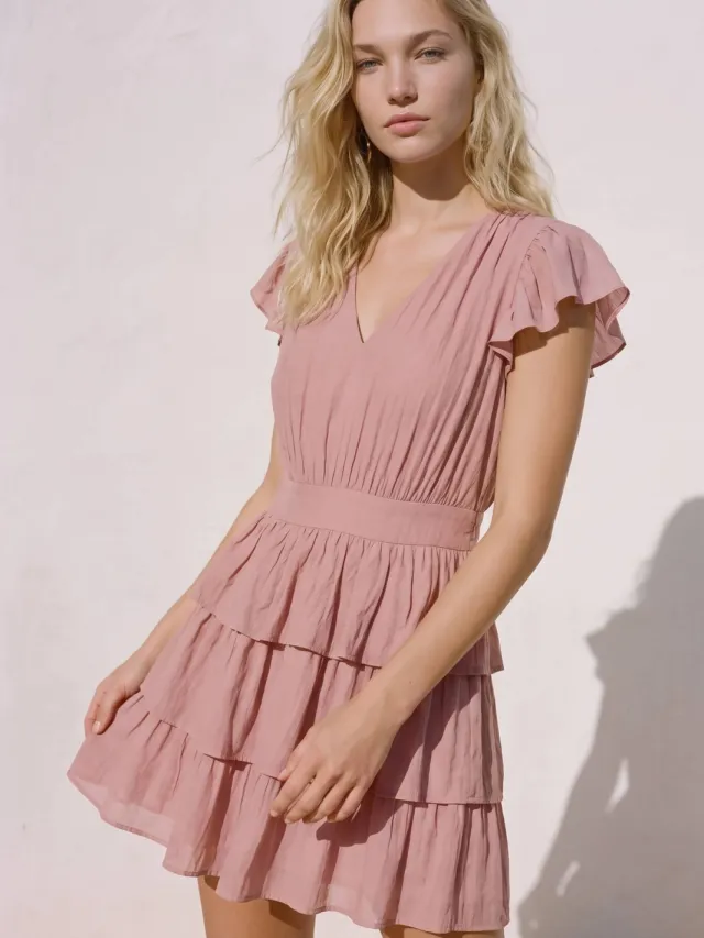 Vero Moda mini jurk met ruches - oudroze