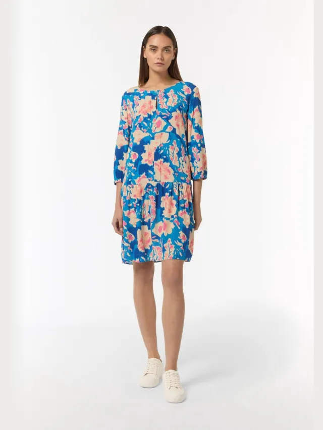 Comma female - Gedessineerde jurk met rimpels blauw