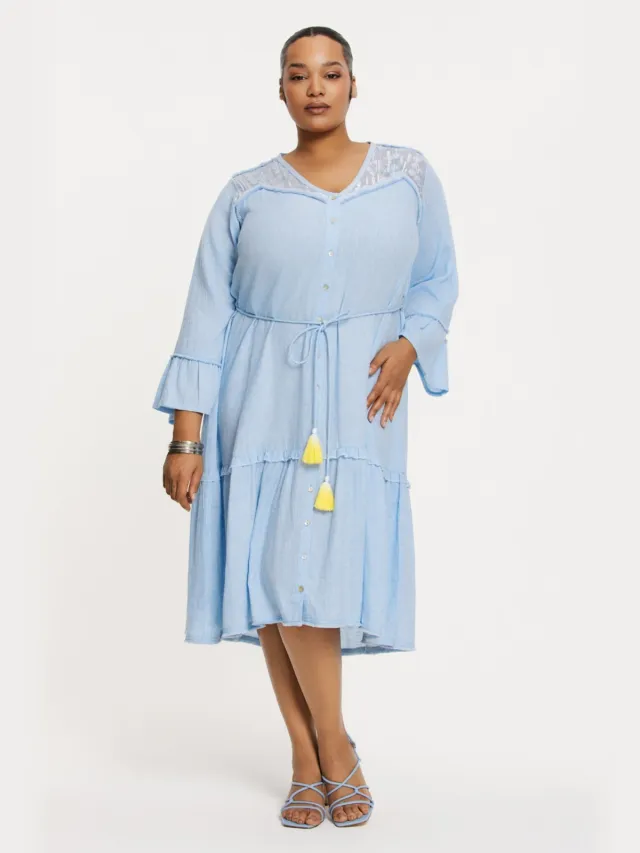 Yoek Jurk met glitter CHAMBRAY | Lichtblauw
