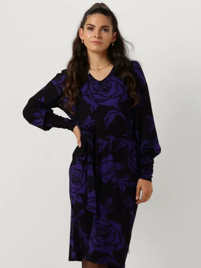 JANSEN Amsterdam Vbf501 Jersey Print Dress With V-neck Jurken Dames - Rok - Jurk - Paars