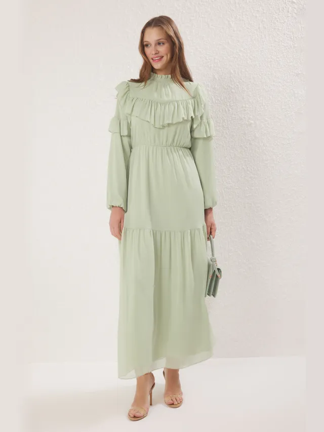 Trendyol Modest Dames Groen Effen Maxi Lang Avond / Dagelijks Skater Modest Jurken Mint