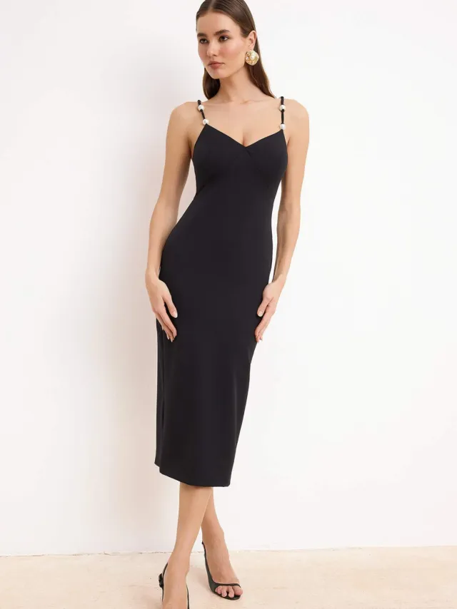 Turkishsouq Damesjurk, plat model, mouwloos, chic/avond, bodycon Zwart