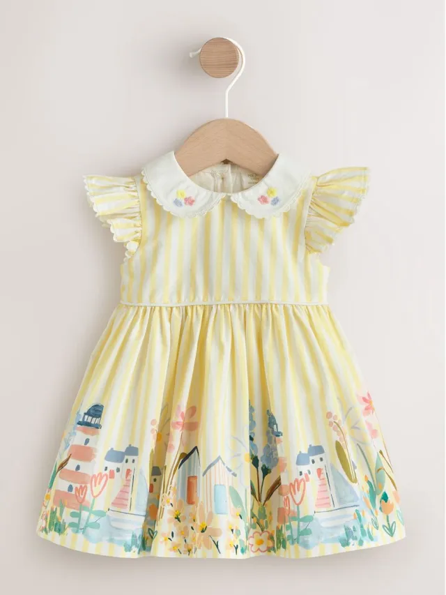 Next Meisjes - Geweven babyjurkje - Geel Yellow Scene