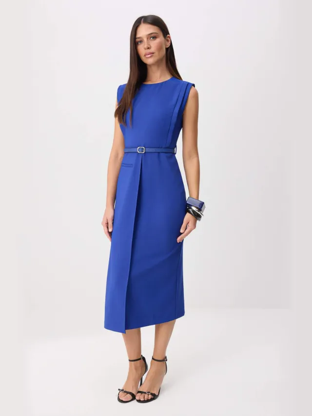 Trendyol TRENDYOLMİLLA Dames Blauw Effen Midi Mouwloos Avond / Dagelijks Bodycon Jurken Kobaltblauw